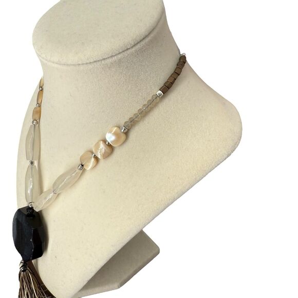 J. Jill Stone Necklace Faceted Agate Pendant Tassel Long Multi Beaded Adjustable - Picture 8 of 14